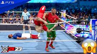 WWE 2K23 - Maradona vs. Pele vs. Messi vs. Cristiano vs. Mbappe vs. Haaland - Elimination Match | 4K