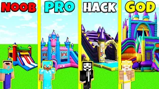 Minecraft Battle: NOOB vs PRO vs HACKER vs GOD: BOUNCY CASTLE BASE HOUSE BUILD CHALLENGE / Animation