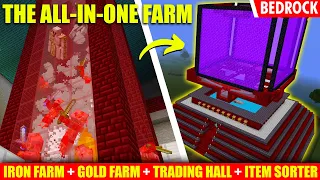 (ALL-IN-ONE) 1.20+ THE ULTIMATE FARM (Iron Farm + Gold Farm + Trading Hall + Item Sorter) Bedrock