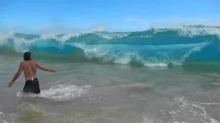 P.O.V. Massive wave at Big Beach in Maui wipes swimmers out!