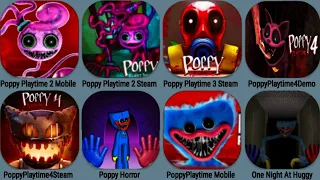 Poppy Playtime 2 Steam, Poppy 2 Mobile, Poppy 3 Steam, Poppy 4 Demo, Poppy 4 Fangame, One at Huggy