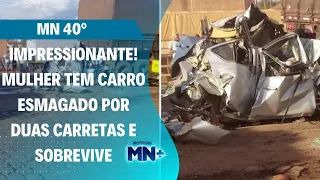 Mulher tem carro esmagado por duas carretas e sobrevive | MN 40º