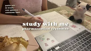 【 study with me 2 hrs 】🌙🐈‍⬛ gentle fireplace & rain / college freshman / writing notes, ipad asmr