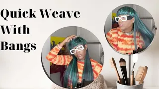 🌈Steps To Get Short Highlight Quick Weave Bangs With Bundles! Hair Tutorial #Elfinhair