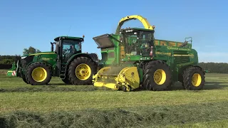 Gras hakselen met John Deere 7750i ProDrive en 2 John Deere trekkers - Loonbedrijf Dekker (2020)