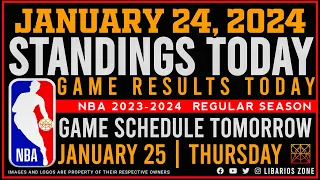 NBA STANDINGS TODAY as of JANUARY 24, 2024 |  GAME RESULTS TODAY | GAMES TOMORROW | JAN. 25 | THU