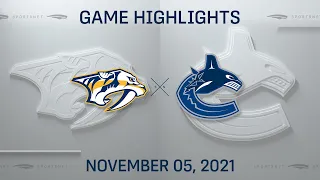 NHL Highlights | Predators vs. Canucks - Nov. 5, 2021