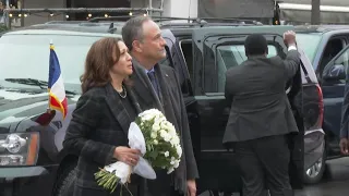 Kamala Harris lays flowers in tribute to victims of 2015 Paris terror attacks | AFP