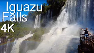 Falls Iguazu 4K Walk. Iguasu Falls Argentina and Brazil