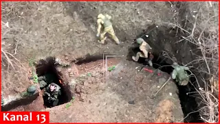 Unable to shoot the drone with a machine gun, Russians left their "nests” and started running