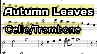 Autumn Leaves Cello or Trombone Sheet Music Backing Track Play Along Partitura