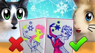 3 MARKER CHALLENGE! CAT BABY RABBIT BUFFY and ELSA from frozen and DOLLS LOL! 3 MARKER CHALLENGE