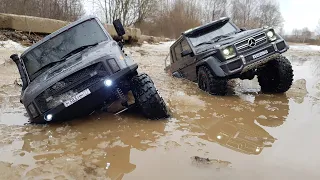 GELENDVAGEN 6x6 vs UNIMOG 6x6 ... Comparative test of SUVs. Traxxas vs Axial