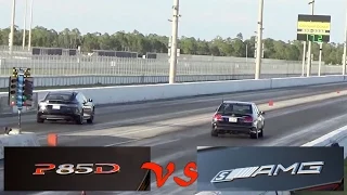 Tesla Model S P85D vs Mercedes-Benz E63s AMG Drag Racing 1/4 Mile