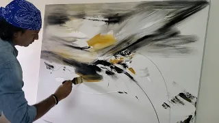Large Abstract Painting Demo / Using Easy Technique In Acrylics / Relaxing