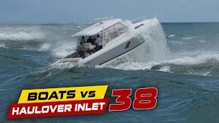 BOAT BATTLES DANGEROUS WAVES AT HAULOVER INLET!! | Boats vs Haulover Inlet