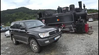 Romania Maramures - Land Cruiser 100 HDJ 4x4 and Train Locomotive Depot Mocanita in Carpathians CFF