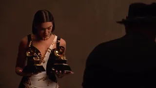 Dua Lipa poses with her #GRAMMYs backstage