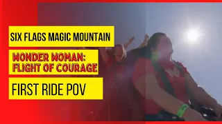 POV Wonder Woman Flight of Courage Six Flags Magic Mountain Roller Coaster First Ride