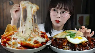 ASMR SPICY TTEOKBOKKI & BLACK BEAN SAUCE TTEOKBOKKI | COOKING & MUKBANG | EATING SOUNDS