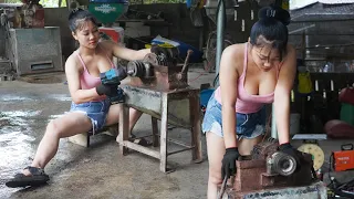 Genius girl repairs and replaces bearings for a 9000 horsepower continuous crusher for her neighbor