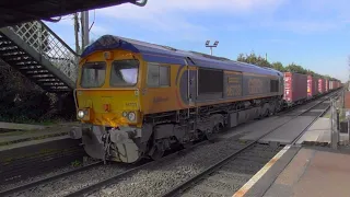 Felixstowe Container Freight Trains passing through Trimley station 15/3/22