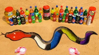 How to make Rainbow Snake with Orbeez, Big Coca Cola, Monster, Fanta, Sprite vs Mentos & Mtn Dew