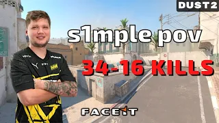 CSGO POV s1mple (34-16) Dust2 𝙒𝙞𝙣 (16-12) / Faceit 23.08.2023