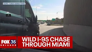 Wild high-speed chase on I-95 in Miami shows FHP trooper ram Amazon van reportedly stolen