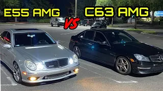 Mercedes E55 AMG VS C63 AMG! Battle Of The Benz! Street Racing!