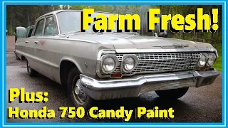 1963 Chevy Biscayne Farm Find! Plus: Parts Car Review, Hoist Project, and 1971 Honda Candy Paint !