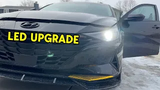 Elantra LED Headlight install EASY No Grill Removal! 2021+ Hyundai Elantra SEL