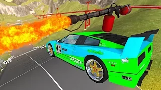 BeamNG.drive - Cars Jumping through Fire (Giant Flamethrower)