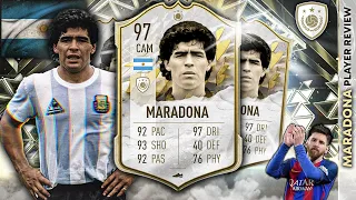 97 PRIME ICON DIEGO MARADONA PLAYER REVIEW! THE BALL IS GLUED TO HIS FEET!!! FIFA 22 ULTIMATE TEAM