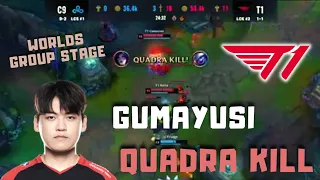 Gumayusi Quadra Kill Kai'sa on Worlds Group Stage - T1 vs C9