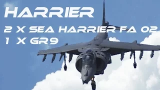 HD  RETRO HARRIER  2X  Royal Navy SEA HARRIER FA 02  &  1x  RAF HARRIER GR9 Fairford 2002  1997   HD