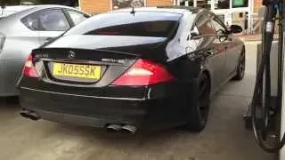 Loud decatted exhausts on this Mercedes Benz CLS55 AMG