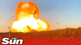 Ukrainian paratroopers explode Russian tank sending it flying into the sky