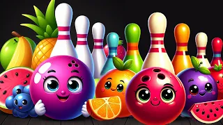 Funny Jumping Bowling Ball Kinetic Sand Adventure Smashing Fruits Shapes Learning Colors Alphabet🎳🍎🍌