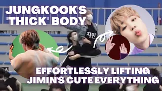 Jungkook's "thick body" effortlessly lifting Jimin's cute everything