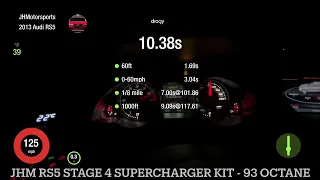 JHM Audi RS5 Stage 4 Supercharger Kit Runs 10.85 @127.91 mph on 93 Octane! - Dragy -World's fastest!