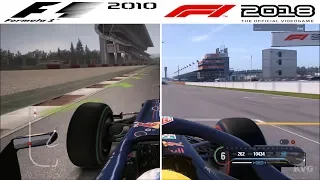 F1 Game Comparison (2010 - 2018 | Circuit de Barcelona-Catalunya | Spanish GP Hotlaps)