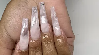 Long Ballerina Smokey Marble Effect Acrylic Nail