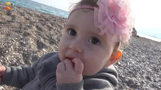 Baby Alexia and Kids playing at the sea shore - oranges instead of fish