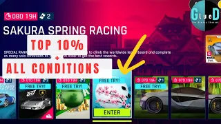 Asphalt 9 | SAKURA SPRING RACING | ALL CONDITIONS  and TOP 10% Timing