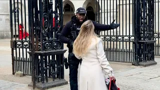 POLICE Run & Confronts Woman To Stop, Tries To INTERRUPTS The King’s Guards During The Changeover 😡
