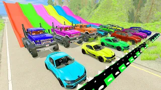 HT Gameplay Crash # 1041 | Cars vs Slide Colors with Portal Trap - Monster Truck vs Speed Bumps Fail