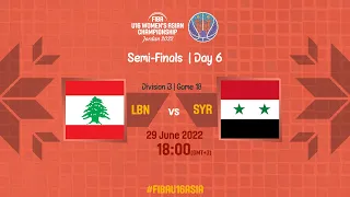 Lebanon v Syria| Full Basketball Game | FIBA U16 Women's Asian Championship 2022 | Division B