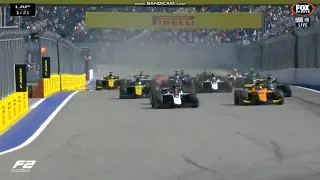 F2 Russia 2019 Race 2 Start Crash