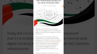 UAE central bank partners R3 for retail, wholesale CBDC  #xdc #r3 #r3corda #uae #crypto #cbdc #2023